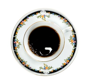 Porselen fincan izole sıcak çay ile