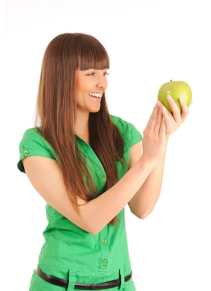 Vrouw met groene appel. — Stockfoto