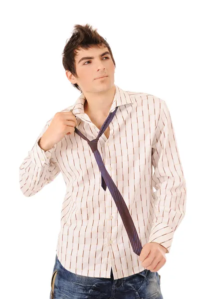 Boy correcting a tie — Stock Photo, Image