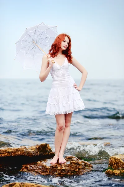 Girl in white dress — Stock Photo, Image