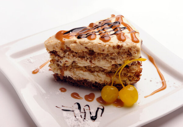 Slice of sour cream cake.