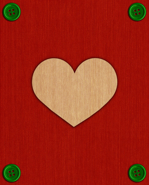 textile card with heart and buttons.