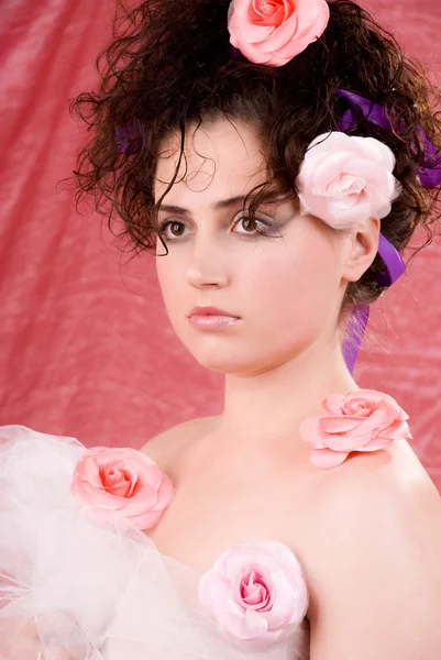 Mujer con rosas . —  Fotos de Stock