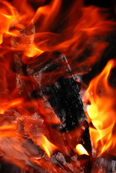 Burning fire wood on a black — Stock Photo, Image