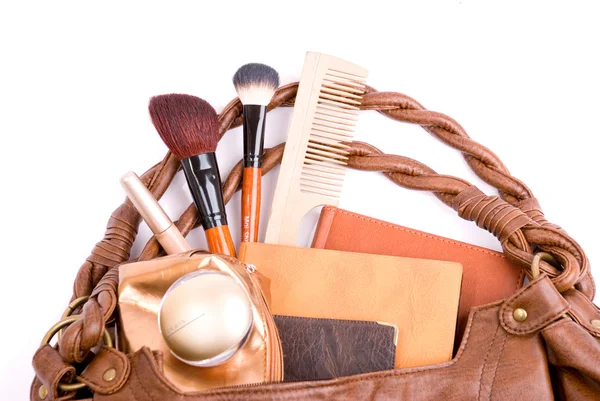 Stylish ladies' handbag with cosmetics — Stock Photo, Image