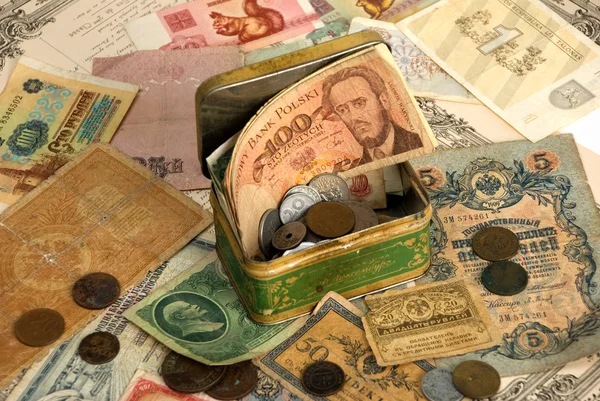 Background with old currency — Stock Photo, Image