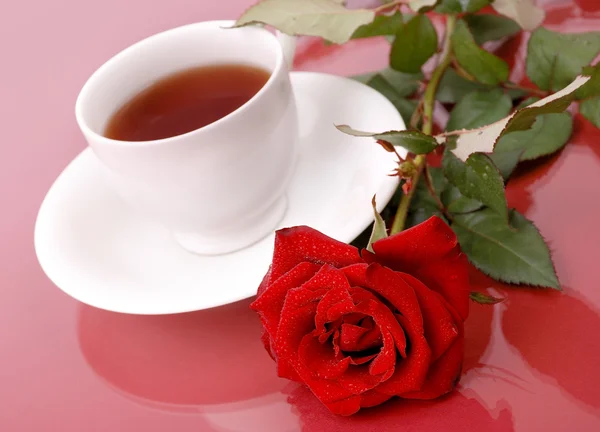 Rose mit einer Tasse Tee. — Stockfoto