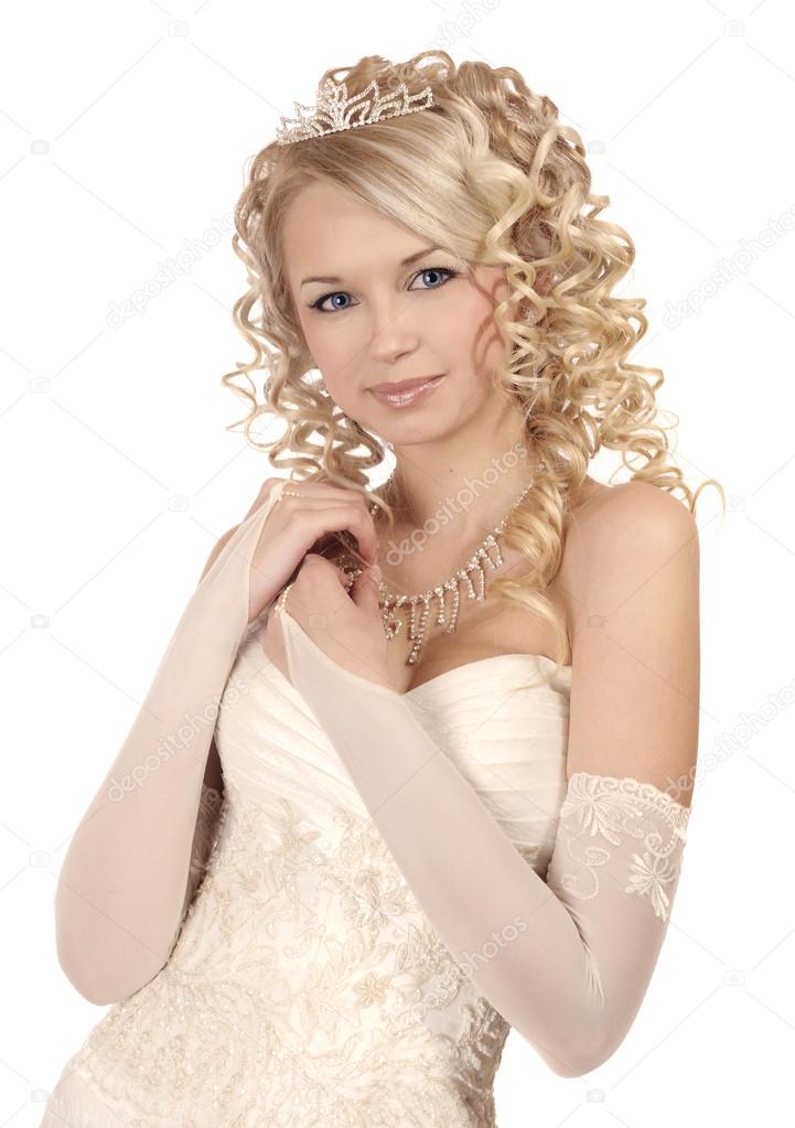 Woman dressed as a bride.
