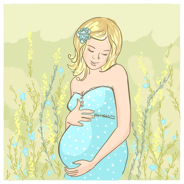 Gravid kvinna utomhus illustration. — Stock vektor