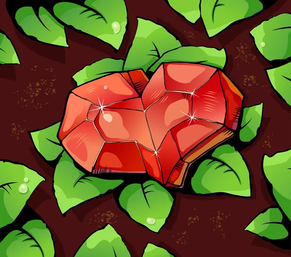 Ruby serca oprawione Paprocie — Wektor stockowy