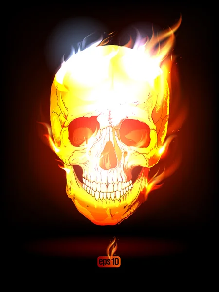 Fiery Human Skull. — Stock Vector