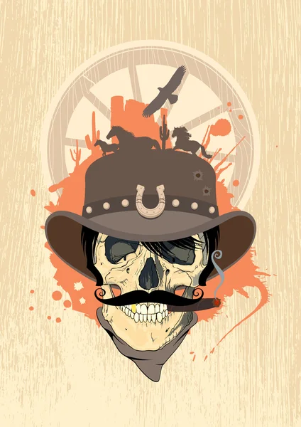 West design with cowboy skull. — Stock Vector