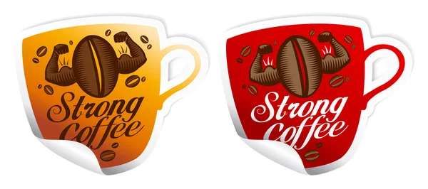 Sterke koffie stickers. — Stockvector