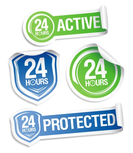 Pegatinas de protección activa 24 horas . — Vector de stock