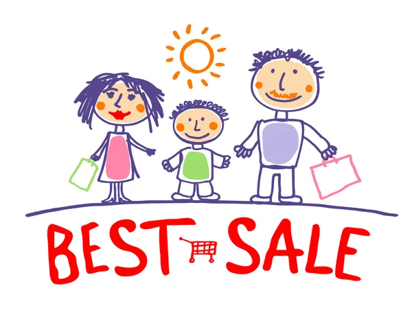 Best Sale Shopping Illustration mit Familie. — Stockvektor