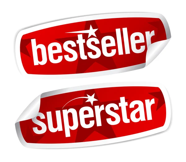 Bestseller e superstar adesivos . — Vetor de Stock