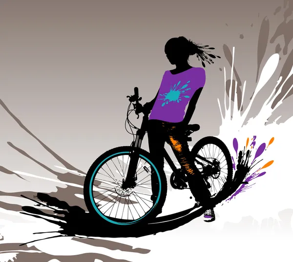 Biker Mädchen Silhouette. — Stockvektor