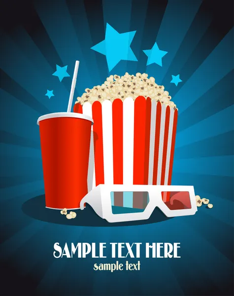 Cinema poster with snack and 3D glasses. — Stock Vector