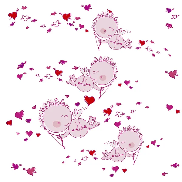 Background with cupids and hearts — Stock Vector