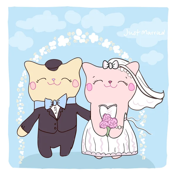 かわいい猫と結婚式の招待カード. — ストックベクタ