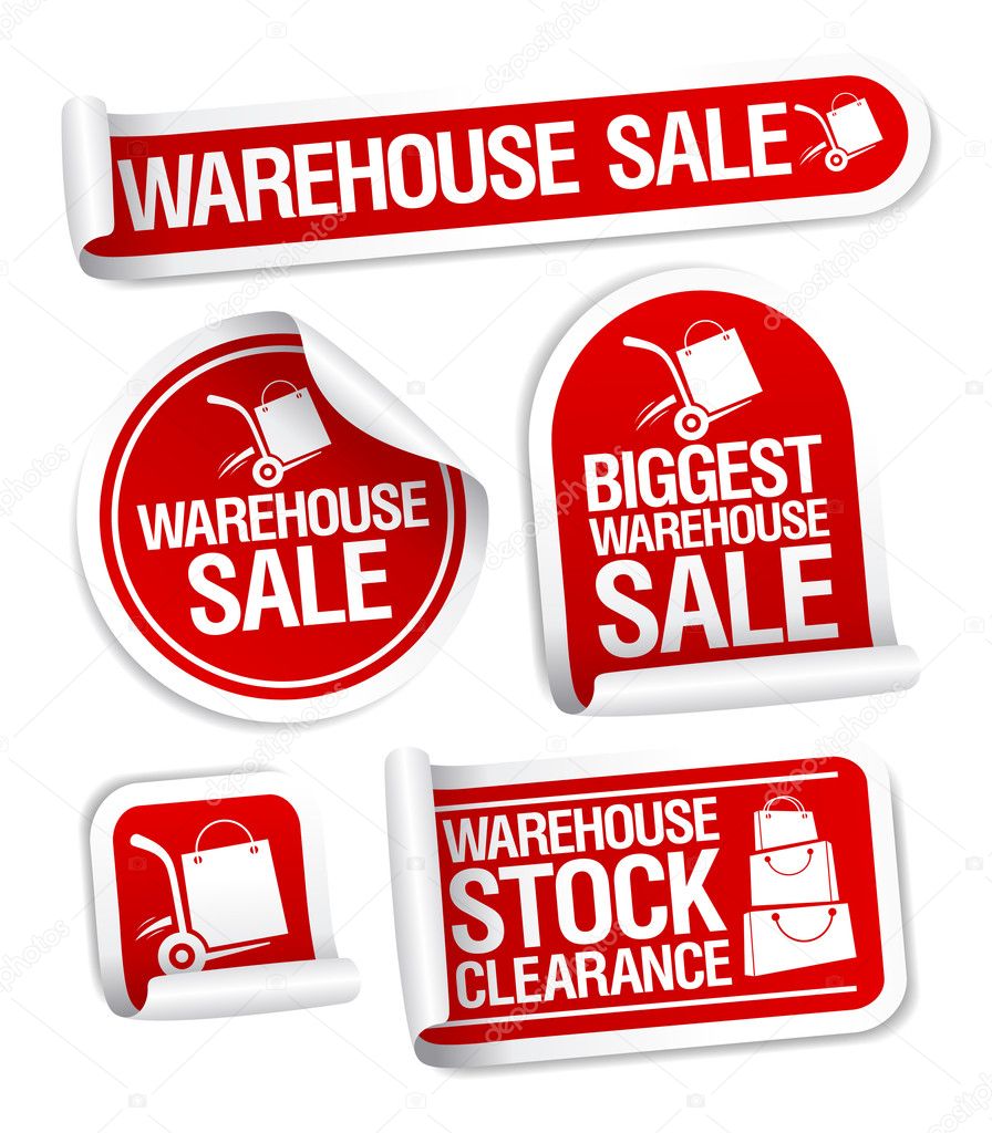 Warehouse sale stickers.