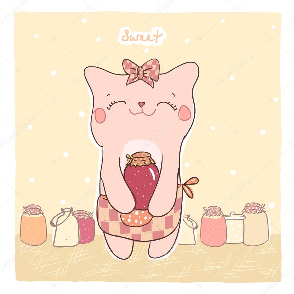 Card with cute kitty and sweet jam.