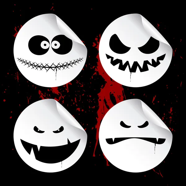 Smileys de monstres, autocollants de Halloween . — Image vectorielle