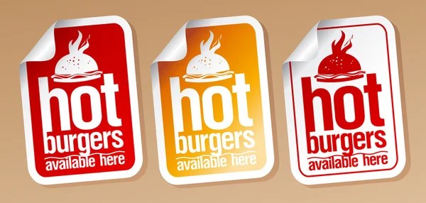 Hete hamburgers stickers. — Stockvector