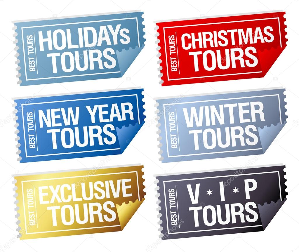 Holidays tours stickers in form of tickets.