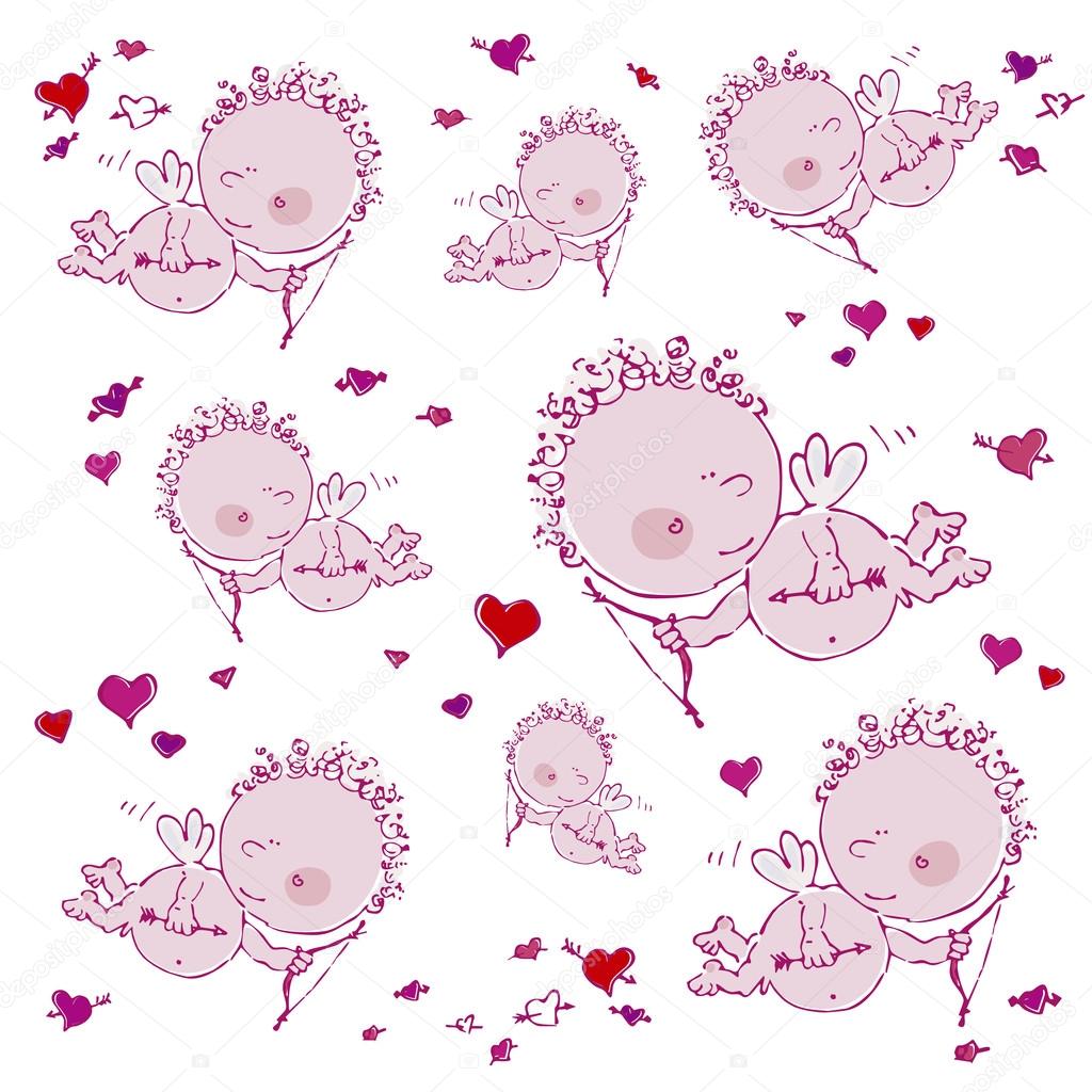 Background with cupids and hearts