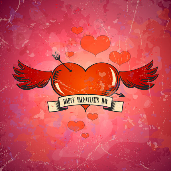 Valentine card with heart and wings.