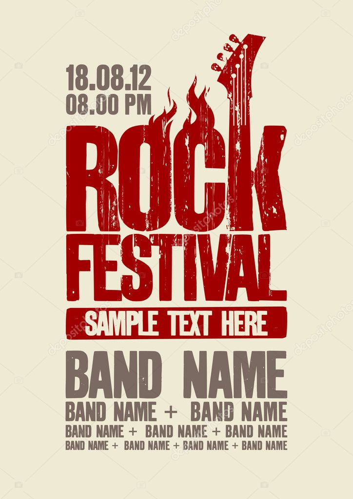 Rock festival design template with bass guitar and place for text.
