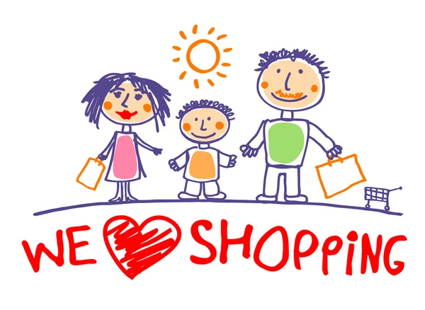 Nous aimons faire du shopping illustration en famille . — Image vectorielle