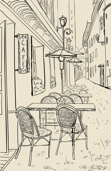 Kawiarni ulicy szkic ilustracji. — Wektor stockowy