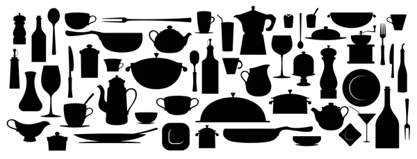 Collectie van silhouet keuken gebruiksvoorwerp. — Stockvector