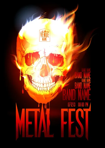 Szablon projektu metal fest z czaszki w płomieniach. — Wektor stockowy