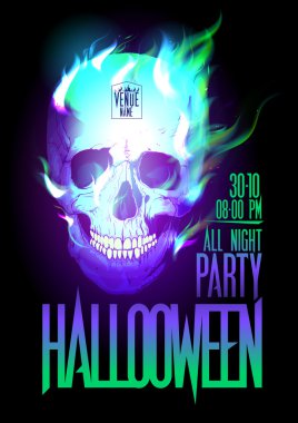 Cadılar Bayramı partisi tasarımı ile kafatası alevler içinde.