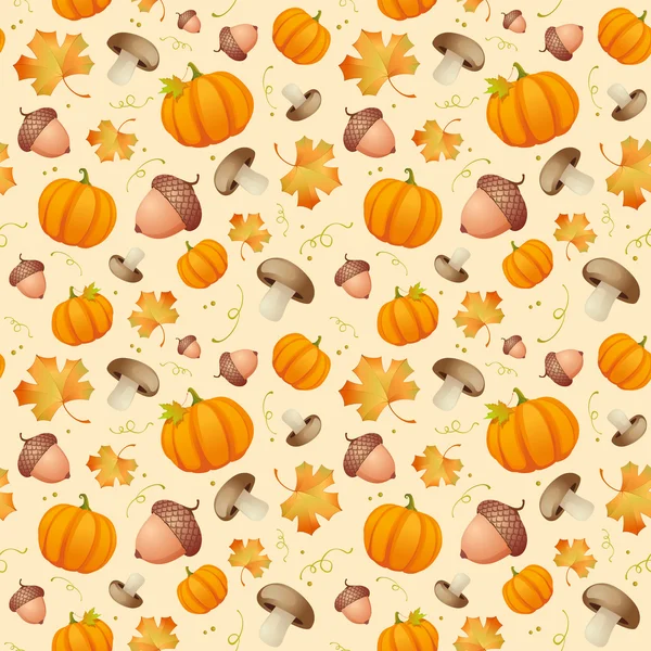 Background with leaves, acorns and pumpkins. — Stock Vector