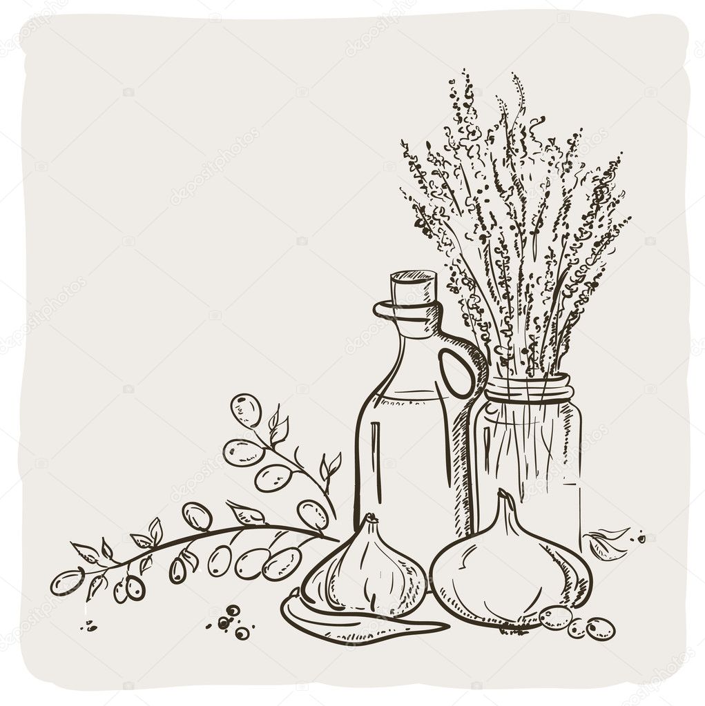 Sketch bottle of olive oil.