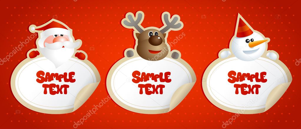 New year stickers with Santa, deer and snowman.