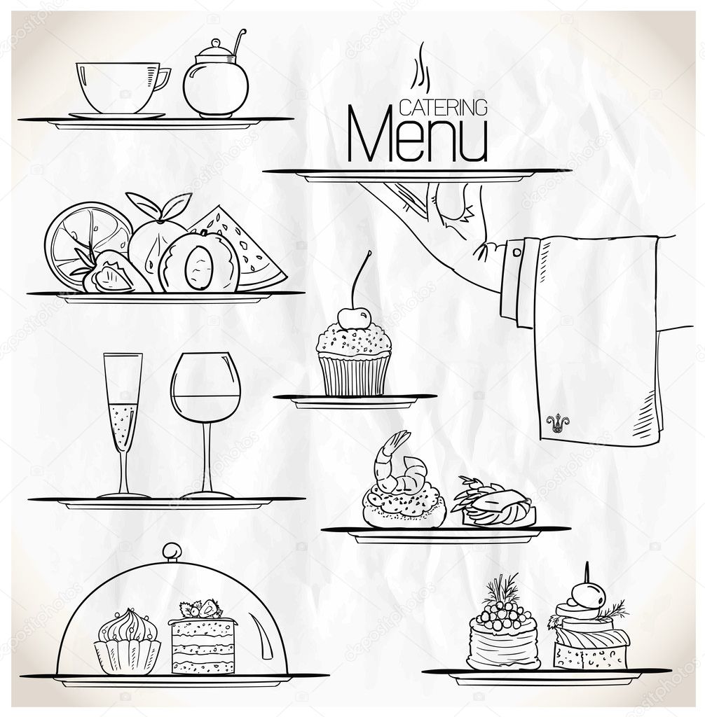 Graphic illustration with catering symbols.