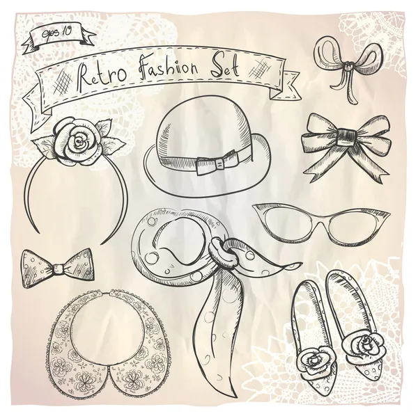 Hand getekend grafische retro fashion collectie. — Stockvector