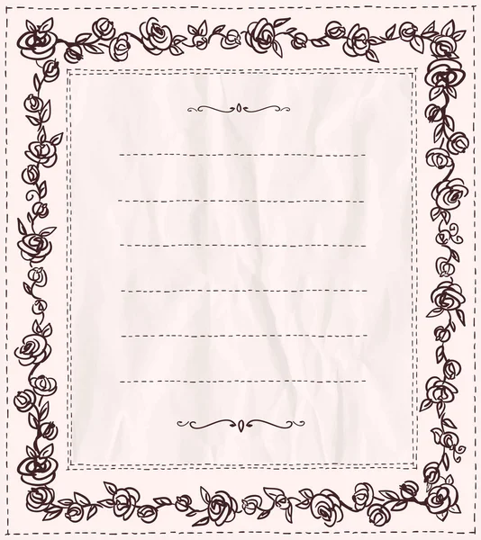 Handgetekende doodle frame met rozen. — Stockvector