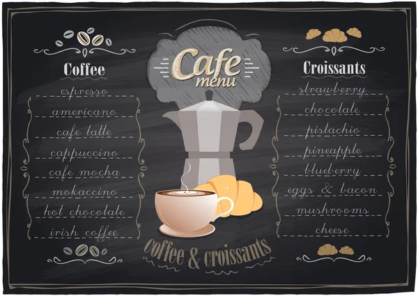Vintage krijt koffie en croissants menu. — Stockvector