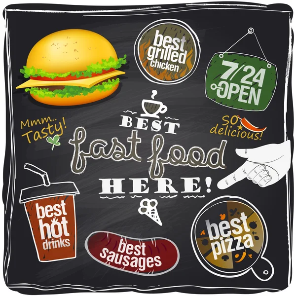 Melhor fast food aqui, fundo quadro . —  Vetores de Stock