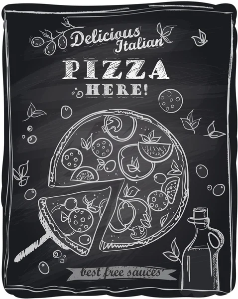 Pizza de tiza con la rebanada cortada . — Archivo Imágenes Vectoriales