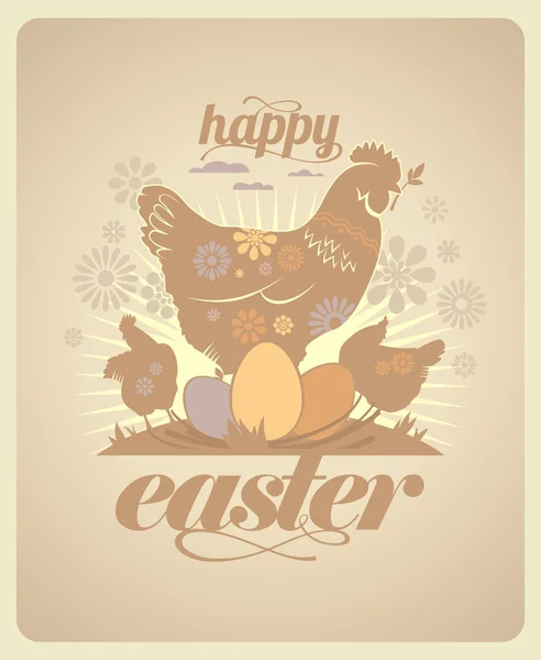 Diseño vintage de Pascua con gallinas y huevos . — Vector de stock