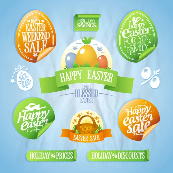 Easter sale designs and stickers collection. — Stock Vector