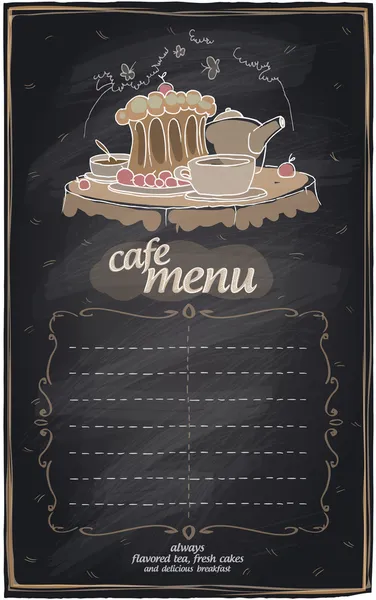 粉笔咖啡馆的菜单与蛋糕. — 图库矢量图片