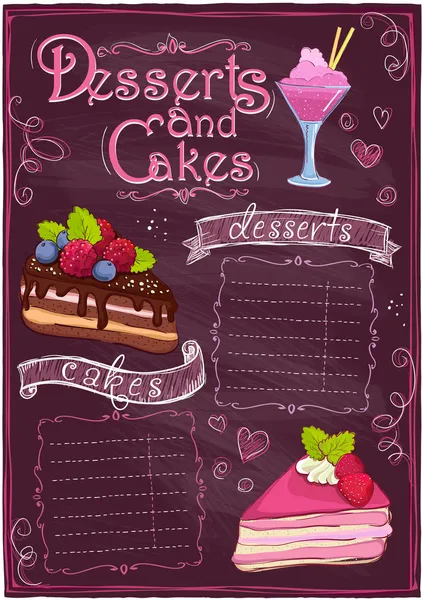 Schoolbord desserts en gebak menu. — Stockvector